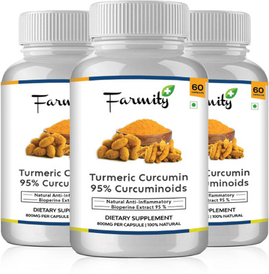 

Farmity Turmeric Curcumin 95% Curcuminoids with Bioperine Extract - 800mg Pack of 3(180 mg)
