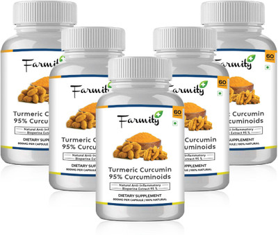 

Farmity Turmeric Curcumin 95% Curcuminoids with Bioperine Extract - 800mg Pack of 5(300 mg)