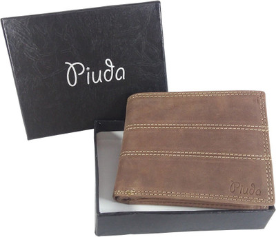 

piuda Men Brown, Khaki Genuine Leather Wallet(9 Card Slots)