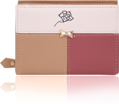 

Quickk Women Beige Artificial Leather Wallet(6 Card Slots), Dark pink/beige