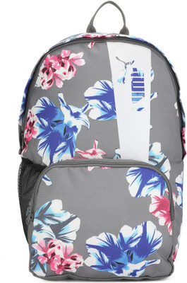 

Puma Core Style Backpack IND 25 L Medium Backpack(White, Grey), Steel gray-puma white-flower graphic