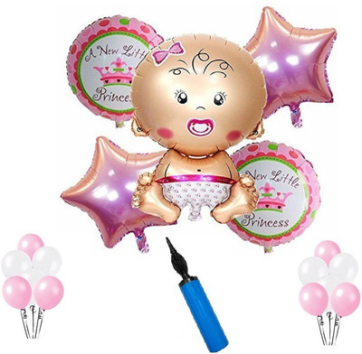 

teple Printed Baby Shower Foil Balloons Party Decoration Kids Girl Arrival Birthday Party Decoration Supplies Inflatable Air Balloon with pump (Pack Of 106) Balloon(Multicolor, Pack of 106)