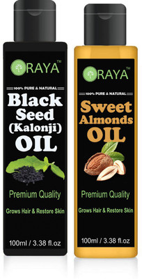 

ORAYA Premium Sweet Almond oil and Black seed oil(Kalonji) combo pack of 2 bottles of 100 ml(200 ml)