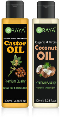 

ORAYA Premium Virgin Coconut oil and Castor Oil Combo pack of 2 bottles of 100 ml(200 ml) Hair Oil (200 ml) Hair Oil(200 ml)