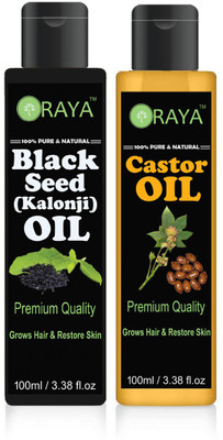 

ORAYA Organic Castor oil and Black seed oil(Kalonji) combo pack of 2 bottles of 100 ml(200 ml) Hair Oil (200 ml)(200 ml)