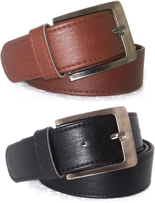 

H K ENTERPRISES Men Casual, Party, Formal Tan, Black Artificial Leather Belt, Black;tan