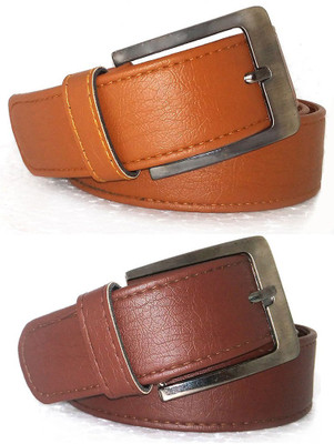 

H K ENTERPRISES Men Casual, Party, Formal Tan, Brown Artificial Leather Belt, Black and brown