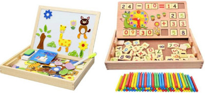

Bestie Toys Magnetic Board Games Animal Puzzle Wooden Drawing Board + 2 in 1 Multi Functional Digital Computing Learning Blocks Box Set for Kid's Pack of 2 Board Game (Combo) Board Game