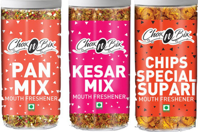 

Chox N Bix Pan Mixs Kesar Mixs Chips Special Supari Pan, Kesar, Chips, Supari Mouth Freshener(Pack of 3)