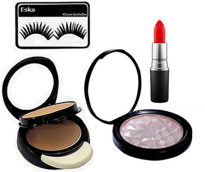 

Eska Eyelashes, Mac Two way Compact, Fit Powder Illuminator, Matte Finish Lipstick(Set of 4)