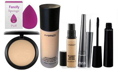 

Fancify Sponge puff With Mac Matchmaster Foundation & Studio Fix Compact With pro Longwear Concealer,Eyeliner & Mascara(Set of 6)