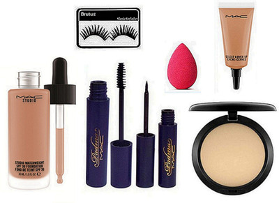 

brutus Eyelashes , Mac Studio Waterweight Liquid Foundation , Padma Eyeliner , Mascara, Select Cover Up , Compact , Sponge Puff(Set of 7)