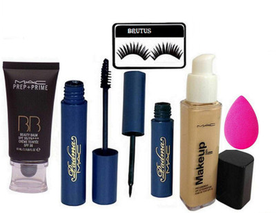 

BRUTUS Eyelashes, BB Cream ,Padma Eye liner,mascara ,Makeup pro long wear Foundation , Sponge Puff(Set of 6)