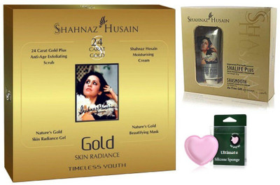 

Ultimate Silicon Puff With Shahnaz hussain Gold Facial Kit & Shalife Plus Skin Nourishing program Cream(Set of 3)