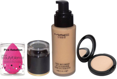 

Pink Rebellion & Mac studiowaterweight Foundation & Studio Fix Compact With Spongae Pu(Set of 3)