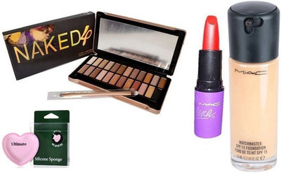 

Ultimate Silicon Puff With Match master Foundation And Selena Matte Finish Lipstick & naked4 Eye Shadow palette(Set of 4)