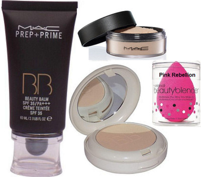 

Pink Rebellion & Mac Beaty Balm Foundation & LightFul Dual Sided Compact & Loose Powder With Sponge Puff(Set of 4)