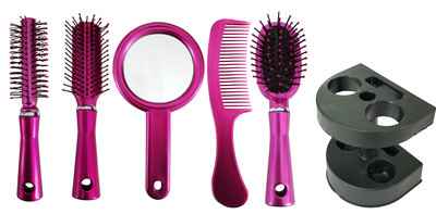 

AASA Pink Color Stylish Combo OF Hair Brush HAir Comb, With Mirror For Salon Use(Set of 6)