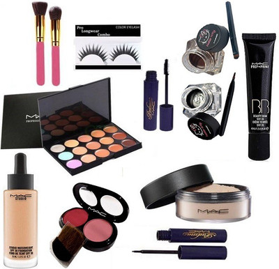 

Pro longwear combo eyelashes,Brush2&Mac BB Creme Teintee&Padma Mascara&Eyeliner&Hello Kitty Eyeliner&15 Shade Concealer Palette&2 Shade Blusher&Studio Water Weight Foundation&Loose Powder(Set of 11)