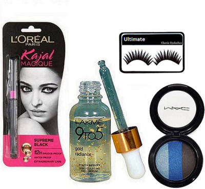 

Ultimate Eyelashes,Mac Minralize 3 Shades Eyeshadow,9 To 5 Gold Radiance Serum,L'oreal Paris K.(Set of 4)