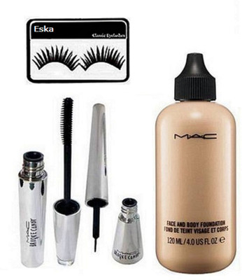 

Eska Eyelashes, Mac Face & body Foundation, Brooke Candy Eyeliner & Mascara(Set of 4)