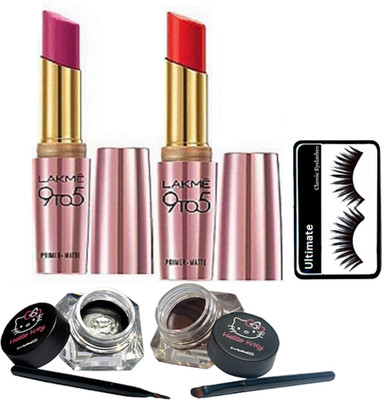 

Ultimate Eyelashes,9 To 5 Matte Lipstick Pack 2,Mac Hello Kitty Eyeliner 2 Way Black & Brown(Set of 4)