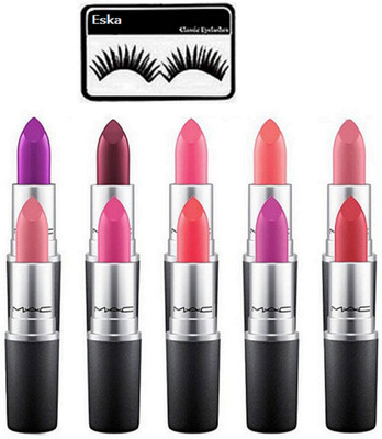 

Eska Eyelashes, Mac Matte Finish Long Lasting Lipstick (Pack of 10)(Set of 11)
