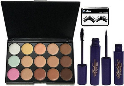 

Eska eyelashes & mac professional Concealer Palette 15 Shades & mac Padma Longlasting Eyeliner & Mascara(Set of 4)