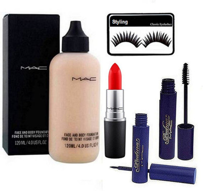 

styling Eyelashes, Face & Body Foundation, Padma Eyeliner, Mascara, Matte Finish Lipstick(Set of 5)
