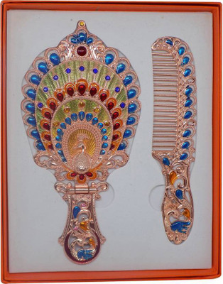 

AASA LAtest & Stylish Handheld Oval Shape Mirror With Comb , Multicolor, Set Of 2(Set of 2)