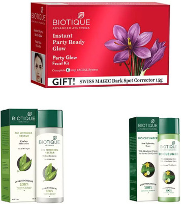 

BIOTIQUE BIO Morning Nectar Flawless Skin Moisturizer, Cucumber Pore Tightening Toner, PARTY GLOW FACIAL KIT(Set of 3)
