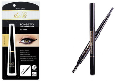

iba halal care Long Stay Liquid Eyeliner 6.5 ml (Jet Black) with 2 in 1 Eyebrow Pencil with Eye Brows Brush Waterproof and Long-lasting dark brown 03 (dark brown) set of 2(Set of 2)
