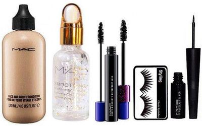 

styling Eyelashes, Mac Face and body Foundation, Smoothing Perfecting Silver Radiance Primer, Houte and Naughty Double Effect Mascara, Liquid Last Eyeliner(Set of 5)