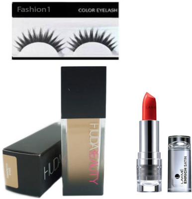 

FASHION 1 Combo Best Eyelashs ,Foundation matte lipstick set of 3,(Set of 3)