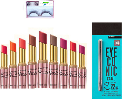 

SIRF TUM 7 EYELASHES,EYECONIC KAJAL DEEP BLACK, LAKME 9TO5 PRIMER+MATTE SET 11(Set of 11)