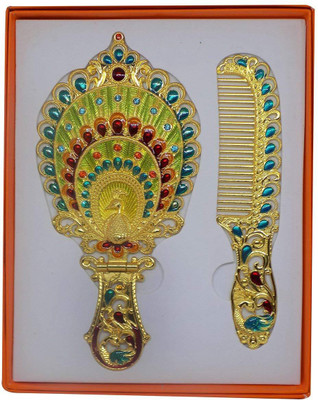 

EKAN pocket mirror Women's Antique-Style Cosmetic Mirror Vanity Mirror Portable Handle Mirror Set with Comb(Set of 2)