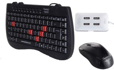 

Quantum Hi-Tech QHM 7309B/232B/6633 Wired USB Mouse,Mini Keyboard & USB 4 Port Hub Combo Set