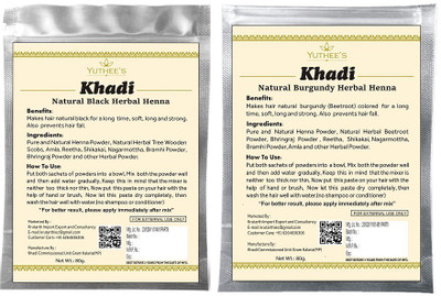 

Yuthee's Khadi Natural Black Herbal Henna With Tree Wooden Powder and Khadi Natural Burgundy Herbal Henna With Beetroot Powder, Pack of 2(80gm Each)(0.16 g)