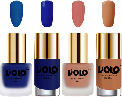 

Volo Extra Shine AND Dull Velvet Matte Nail Polish Duo Combo Blue, Nude, Royal Blue, Nude(Pack of 4)