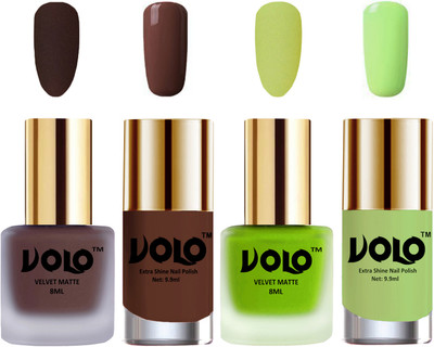 

Volo Extra Shine AND Dull Velvet Matte Nail Polish Duo Combo Chocolate Brown, Parrot Green, Chocolate Brown, Parrot Green(Pack of 4)