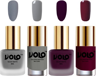 Volo Extra Shine AND Dull Velvet Matte Nail Polish Duo Combo-No-122 Light Wine, Grey, Wine(Pack of 4)