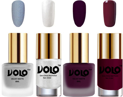 

Volo Extra Shine AND Dull Velvet Matte Nail Polish Duo Combo Metallic Silver, Light Wine, Metallic Silver, Wine(Pack of 4)