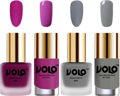 

Volo Extra Shine AND Dull Velvet Matte Nail Polish Duo Combo Magenta, Grey, Bright Plum, Grey(Pack of 4)