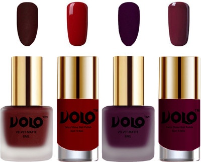 

Volo Extra Shine AND Dull Velvet Matte Nail Polish Duo Combo Maroon, Light Wine, Red, Wine(Pack of 4)