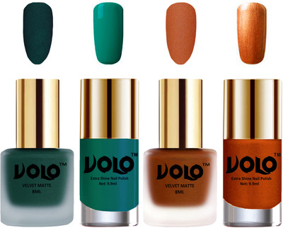 

Volo Extra Shine AND Dull Velvet Matte Nail Polish Duo Combo Dark Green, Metallic Coral, Radium Green, Red Gold(Pack of 4)