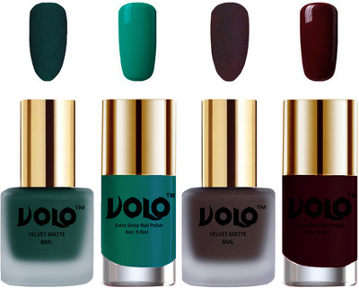 

Volo Extra Shine AND Dull Velvet Matte Nail Polish Duo Combo Dark Green, Dark Coffee, Radium Green, Maroon(Pack of 4)