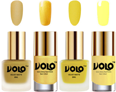 

Volo Extra Shine AND Dull Velvet Matte Nail Polish Duo Combo Metallic Golden, Yellow, Gold Chrome, Yellow(Pack of 4)