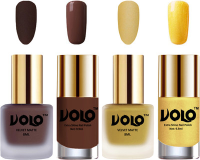 

Volo Extra Shine AND Dull Velvet Matte Nail Polish Duo Combo Chocolate Brown, Metallic Golden, Chocolate Brown, Gold Chrome(Pack of 4)
