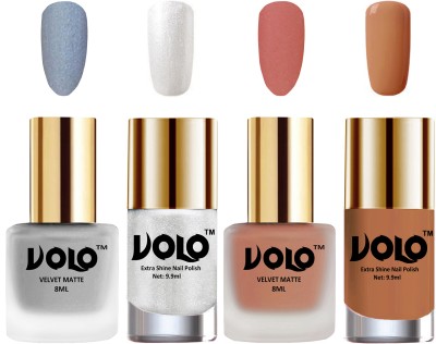 

Volo Extra Shine AND Dull Velvet Matte Nail Polish Duo Combo Metallic Silver, Light Peach, Metallic Silver, Nude(Pack of 4)