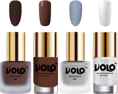 

Volo Extra Shine AND Dull Velvet Matte Nail Polish Duo Combo Chocolate Brown, Metallic Silver, Chocolate Brown, Metallic Silver(Pack of 4)